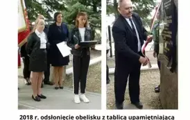 obelisk, trzy osoby, mikrofon 