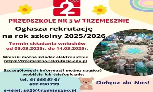 Zdjęcie do Rekrutacja do Przedszkola nr 3 w Trzemesznie