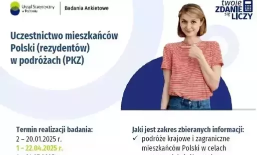 Zdjęcie do Badania ankietowe GUS: Uczestnictwo mieszkańc&oacute;w Polski w podr&oacute;żach (PKZ)